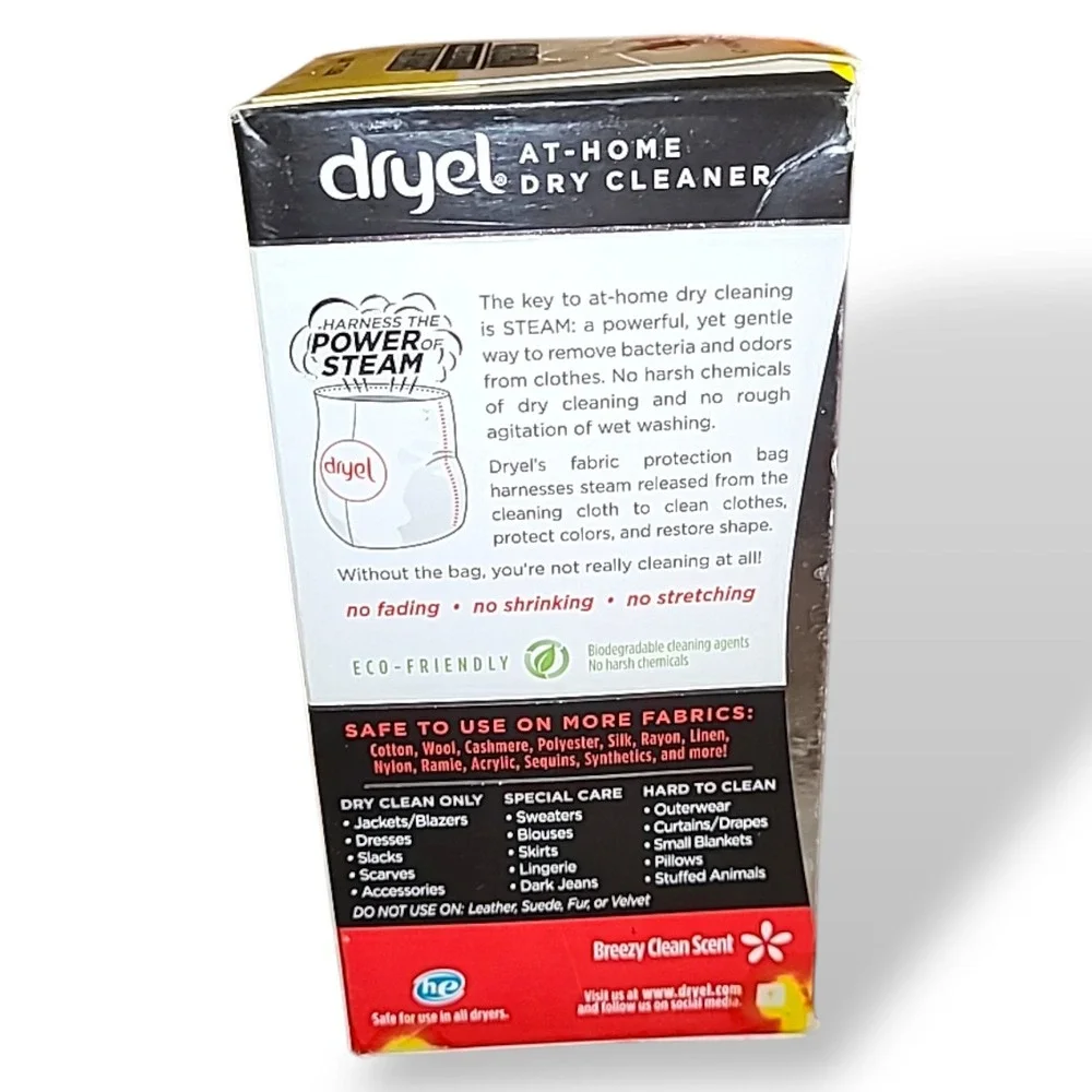 Dryel At Home Dry Cleaner Refill Kit NOS 8 Cloths Stain Pen‎ Wrinkle Spray